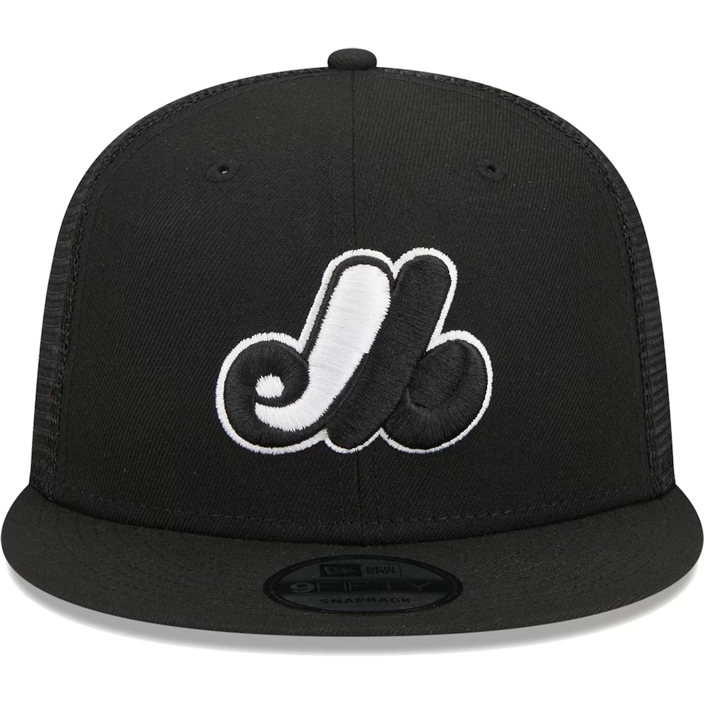 MONTREAL EXPOS EVERGREEN TRUCKER 9FIFTY SNAPBACK HAT - BLACK/WHITE