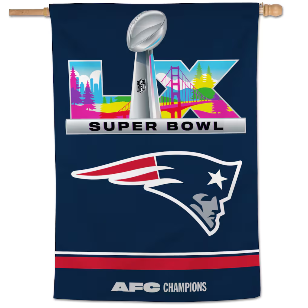NEW ENGLAND PATRIOTS 2025 AFC CONFERENCE CHAMPIONS 1-SIDED 28" X 40" VERTICAL FLAG