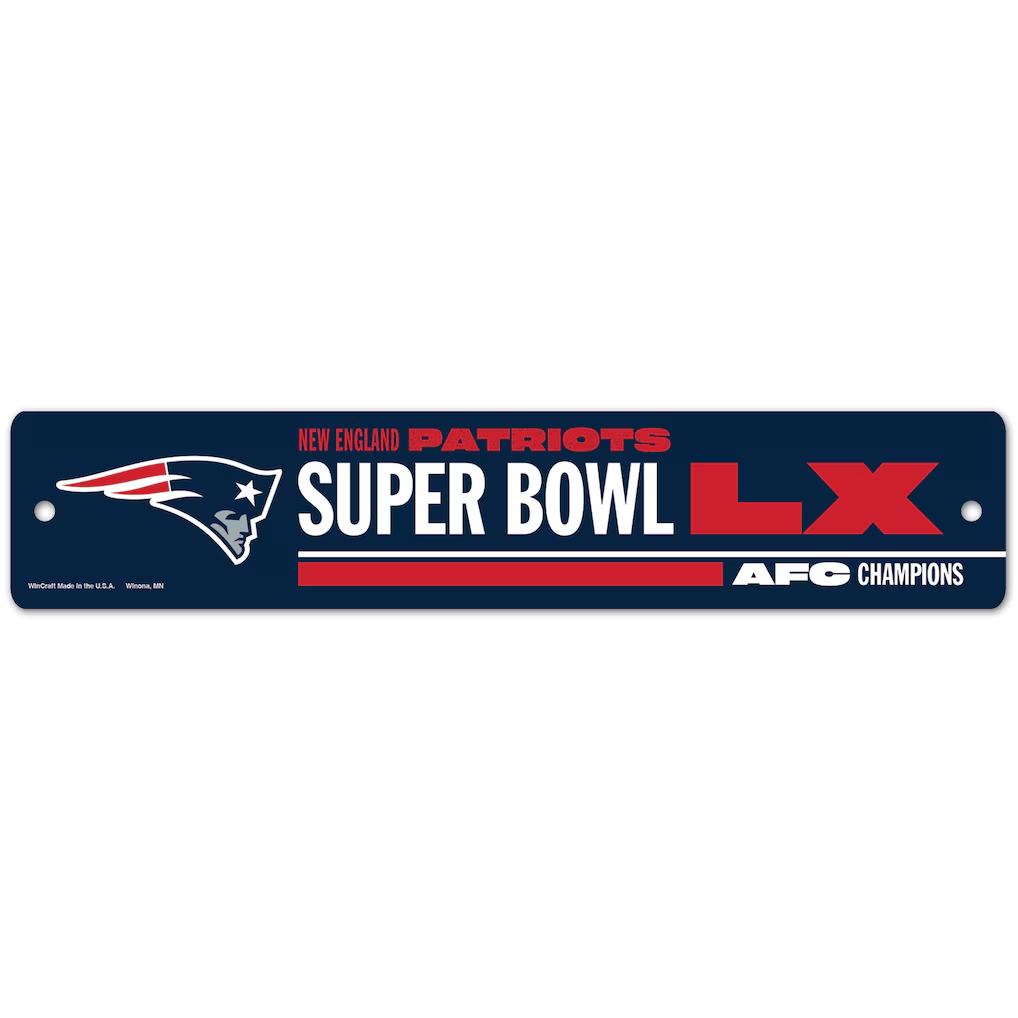 NEW ENGLAND PATRIOTS 2025 AFC CONFERENCE CHAMPIONS 3.75" X 19" PLASTIC STREET SIGN