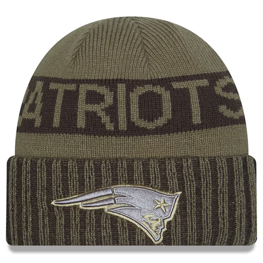 NEW ENGLAND PATRIOTS 2025 NFL SALUTE TO SERVICE CUFFED KNIT BEANIE - DARK GREEN
