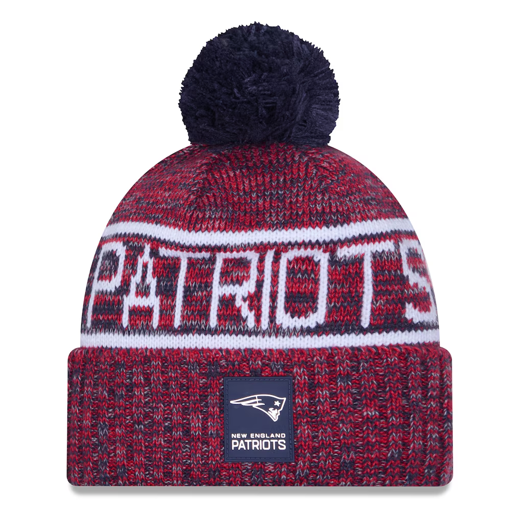 NEW ENGLAND PATRIOTS 2025 NFL SIDELINE COLD WEATHER CUFFED KNIT WITH POM - RED