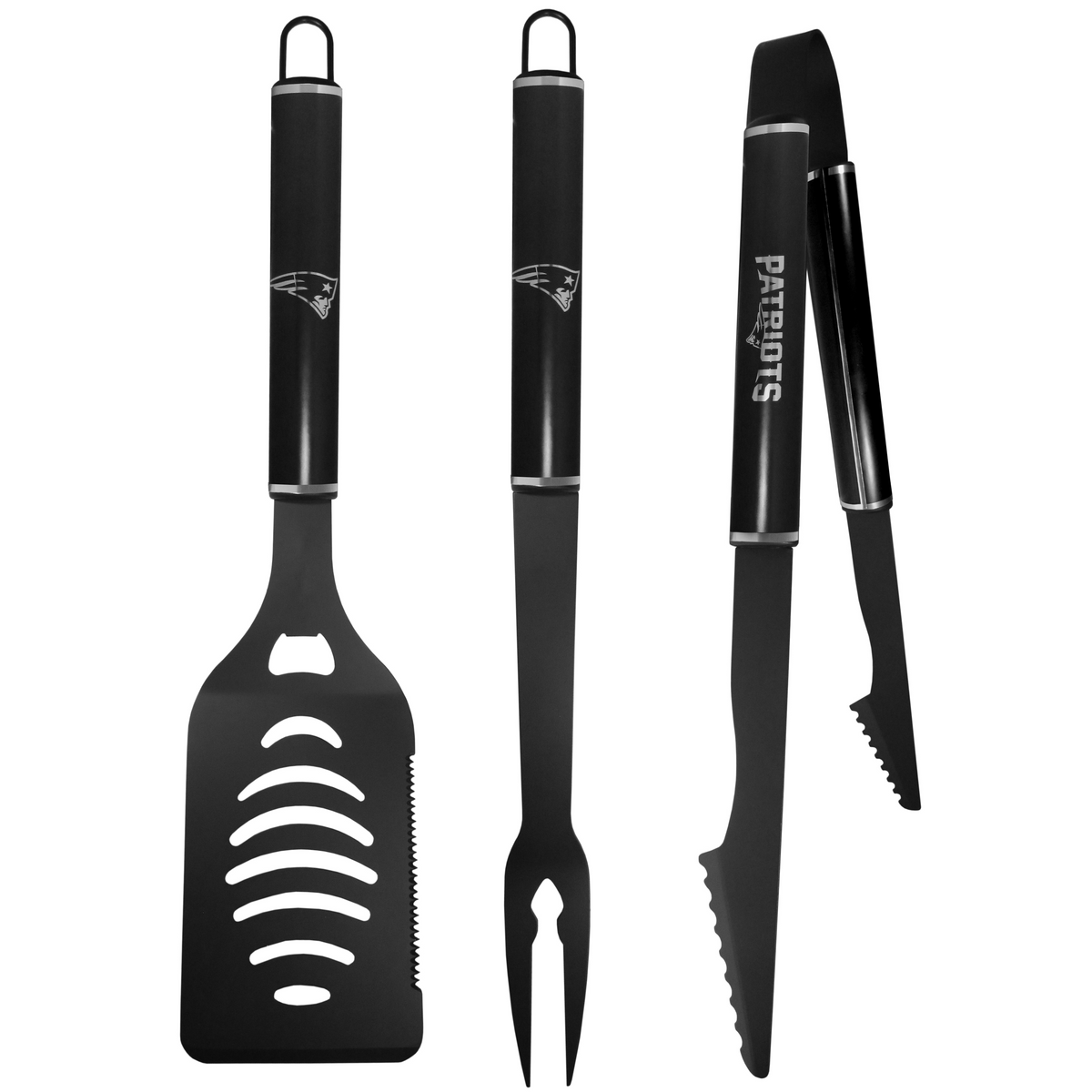 NEW ENGLAND PATRIOTS 3 PIECE MONOCHROMATIC BBQ SET - BLACK