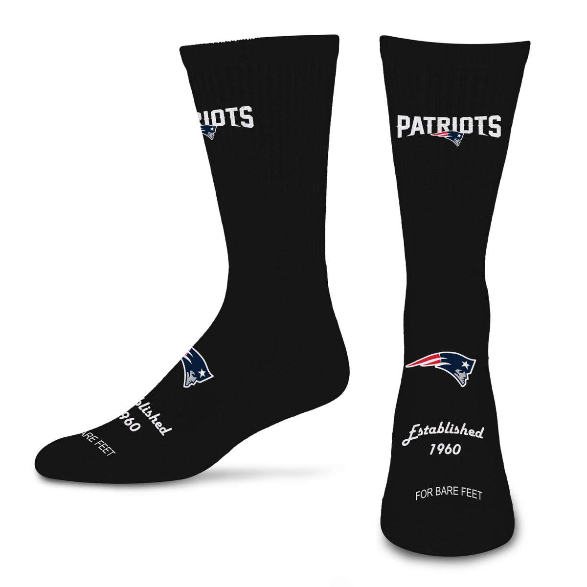 NEW ENGLAND PATRIOTS MEN'S FOR BARE FEET ESTABLISHED SOCK - BLACK