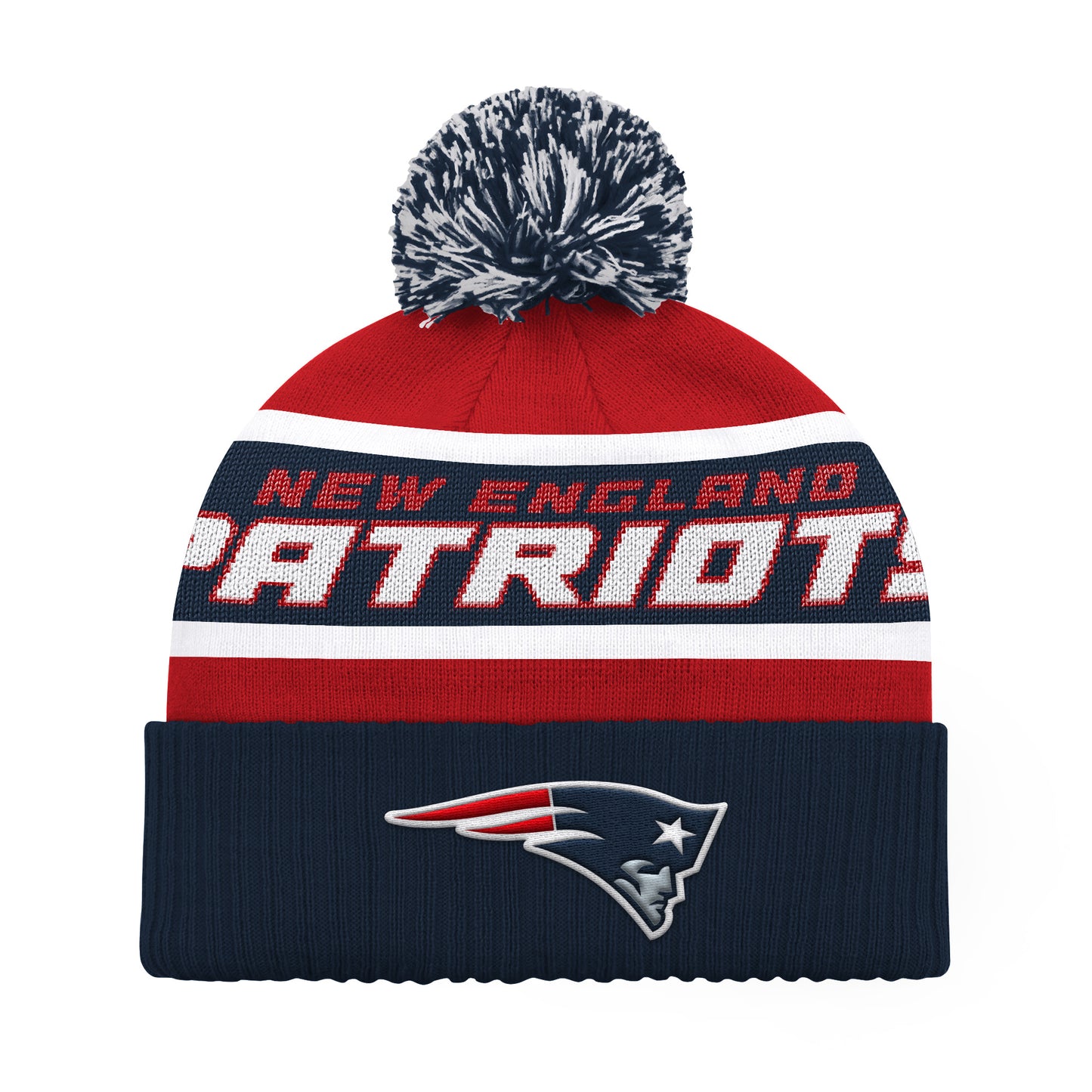 NEW ENGLAND PATRIOTS MEN'S STARTER LEGACY CUFFED KNIT WITH POM - RED/NAVY