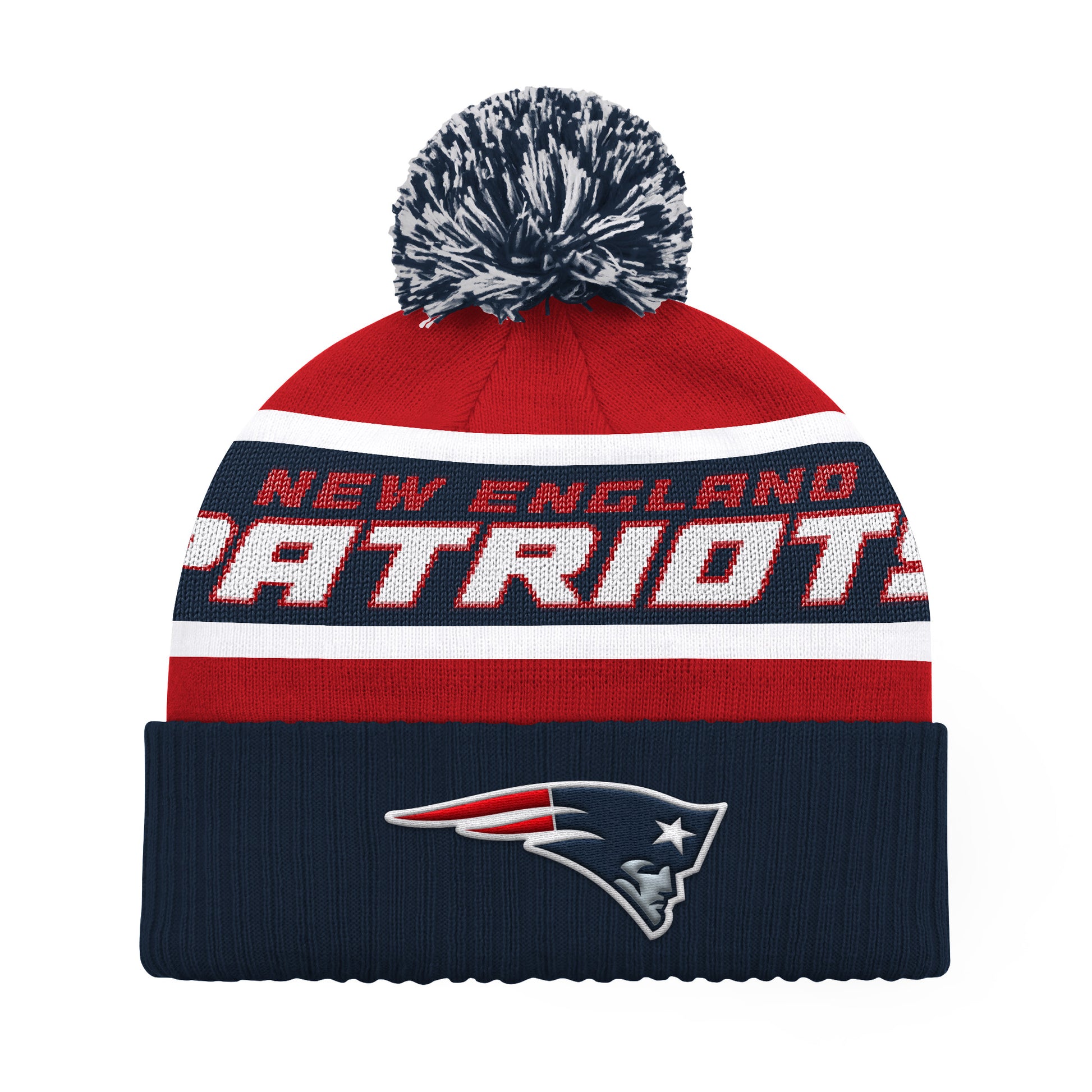 NEW ENGLAND PATRIOTS MEN'S STARTER LEGACY CUFFED KNIT WITH POM - RED/NAVY