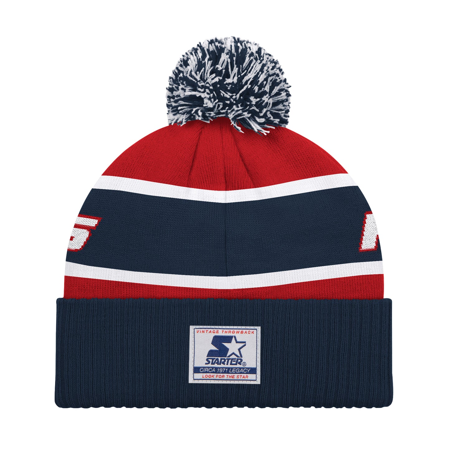NEW ENGLAND PATRIOTS MEN'S STARTER LEGACY CUFFED KNIT WITH POM - RED/NAVY
