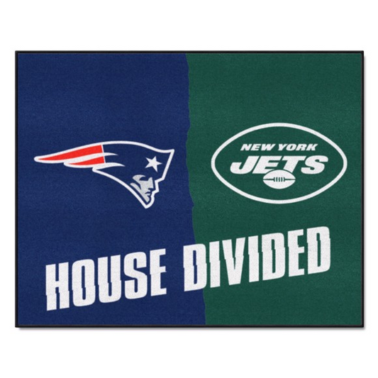NEW ENGLAND PATRIOTS / NEW YORK JETS HOUSE DIVIDED 34" X 42.5" MAT