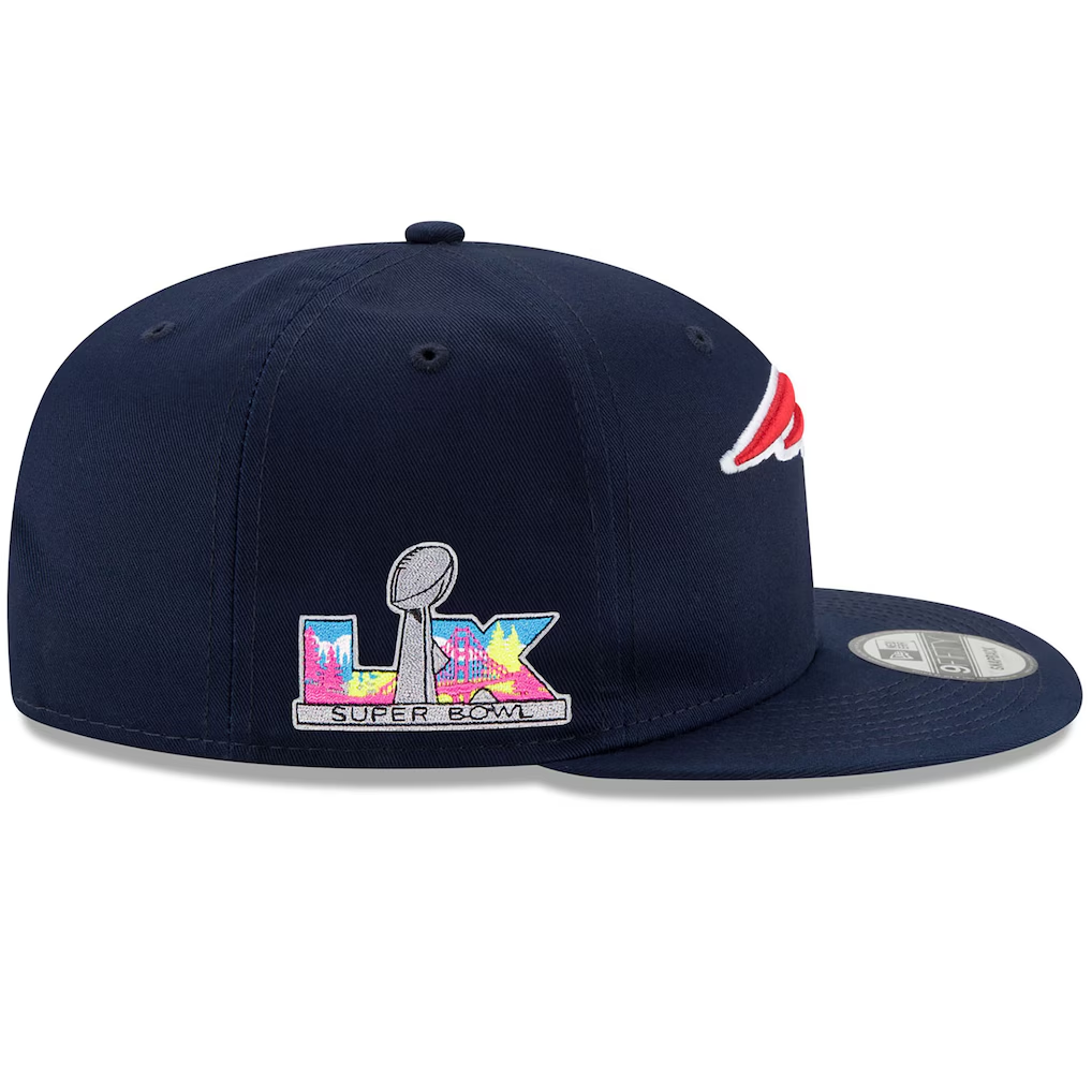 NEW ENGLAND PATRIOTS SUPER BOWL LX SIDE PATCH 9FIFTY SNAPBACK HAT- NAVY