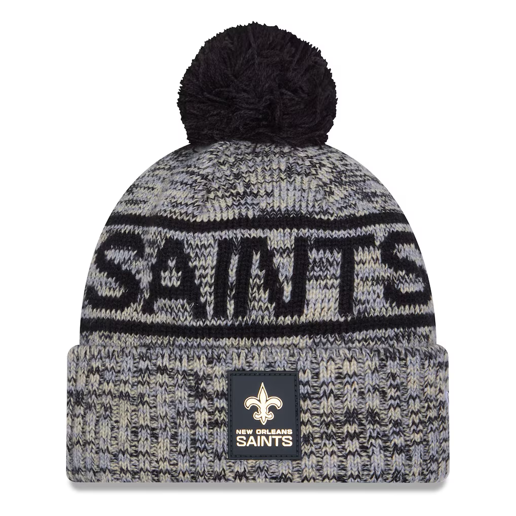 NEW ORLEANS SAINTS 2025 NFL SIDELINE COLD WEATHER CUFFED KNIT WITH POM - BLACK