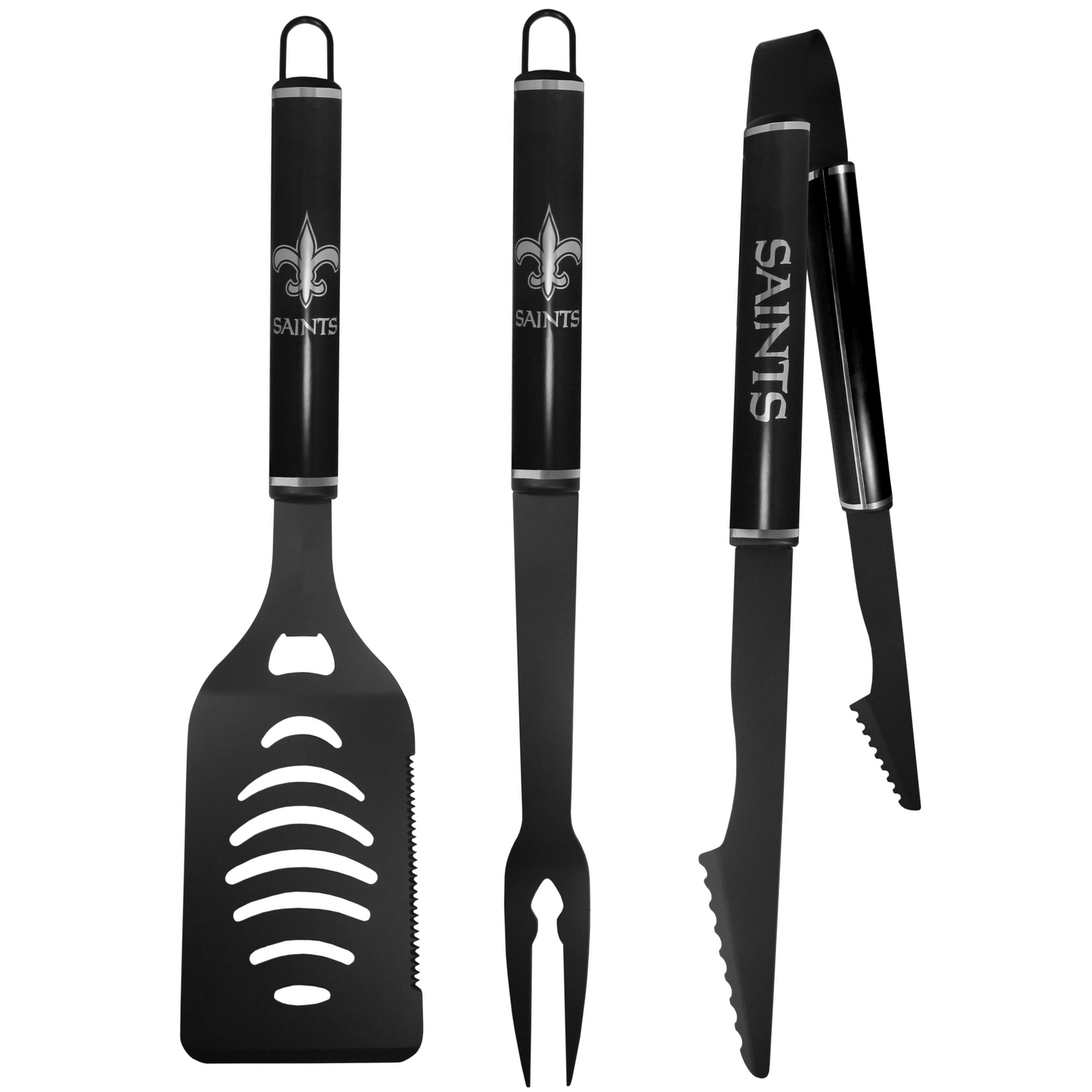 NEW ORLEANS SAINTS 3 PIECE MONOCHROMATIC BBQ SET - BLACK