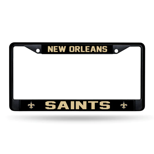 NEW ORLEANS SAINTS BLACK CHROME METAL LICENSE PLATE FRAME