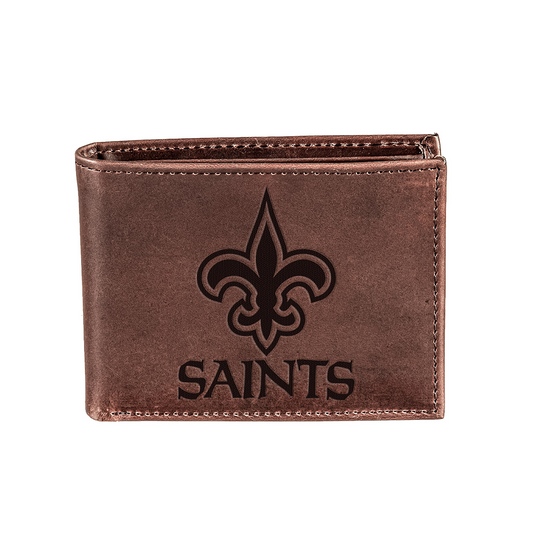 NEW ORLEANS SAINTS BROWN BI-FOLD LEATHER WALLET