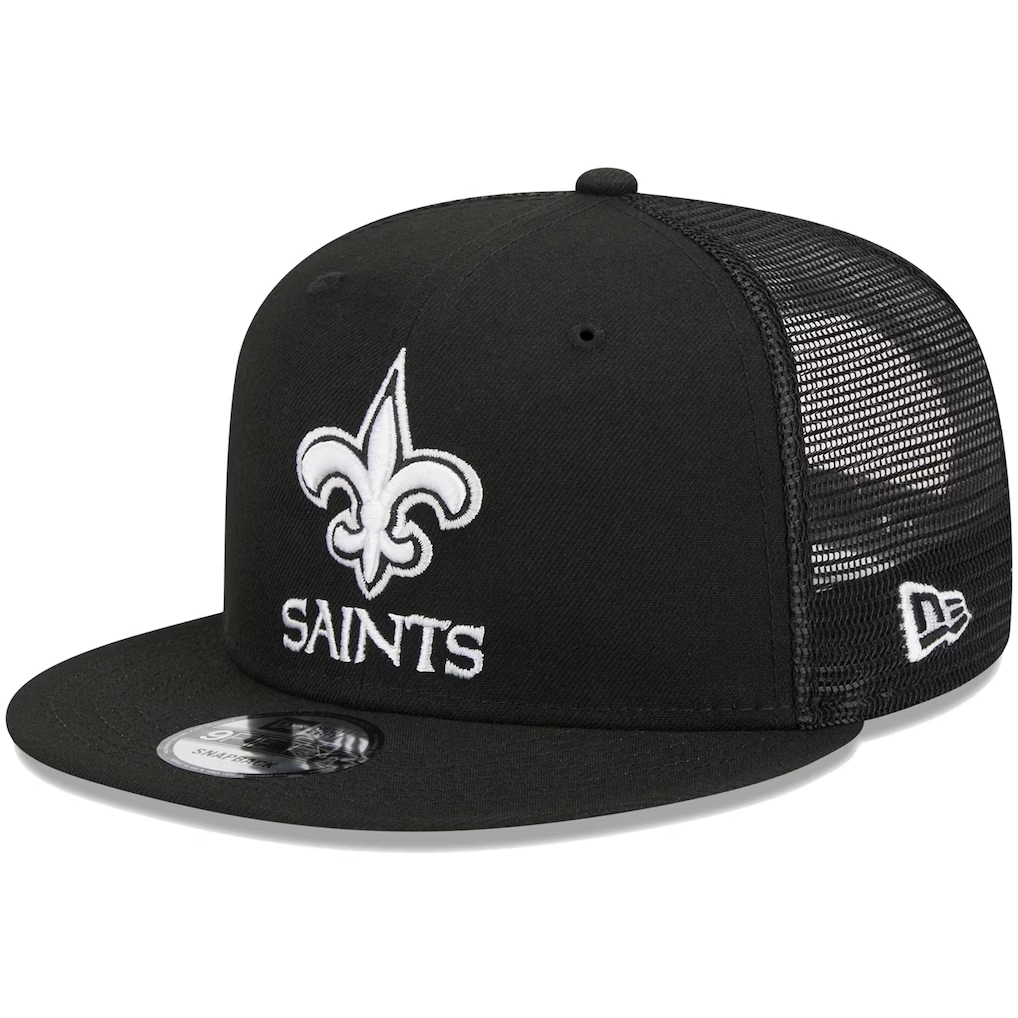 NEW ORLEANS SAINTS EVERGREEN TRUCKER 9FIFTY SNAPBACK HAT - BLACK/WHITE