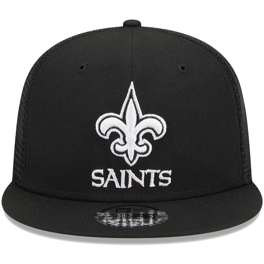 NEW ORLEANS SAINTS EVERGREEN TRUCKER 9FIFTY SNAPBACK HAT - BLACK/WHITE
