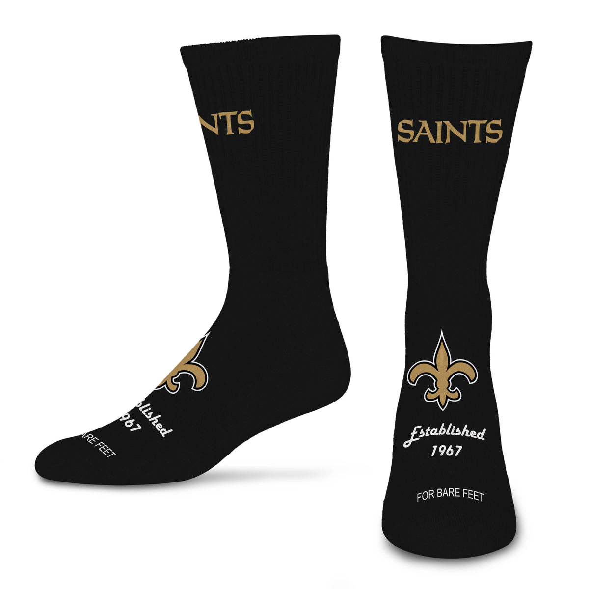 NEW ORLEANS SAINTS MEN'S FOR BARE FEET ESTABLISHED SOCK - BLACK