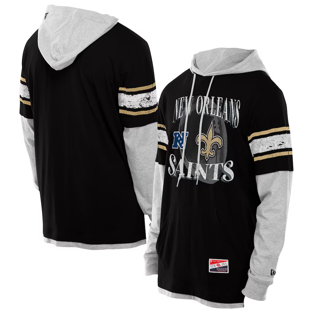 NEW ORLEANS SAINTS MEN'S NEW ERA TWOFER LAYERED LONG SLEEVE T-SHIRT - BLACK/GRAY