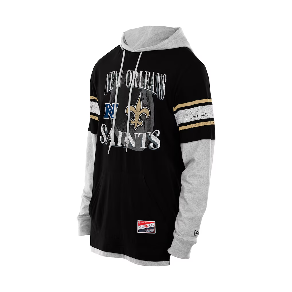 NEW ORLEANS SAINTS MEN'S NEW ERA TWOFER LAYERED LONG SLEEVE T-SHIRT - BLACK/GRAY