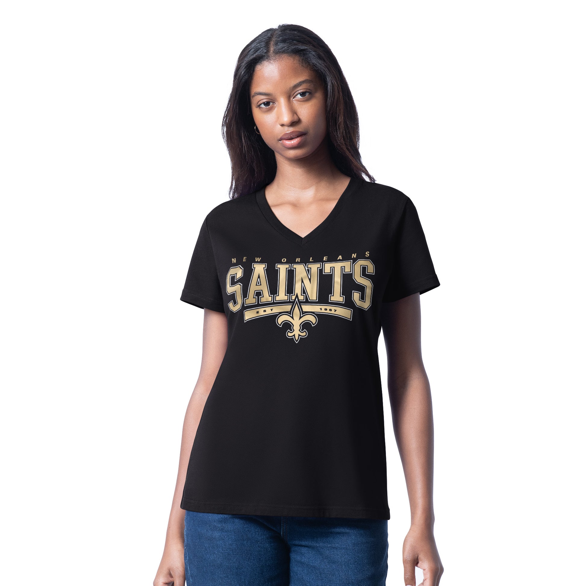 NEW ORLEANS SAINTS WOMEN'S G-III 4HER BY CARL BANKS CHEER DANCE II T-SHIRT - BLACK
