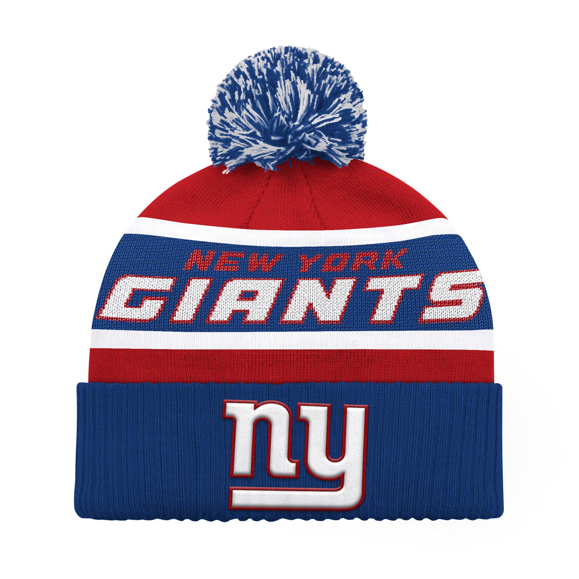 NEW YORK GIANTS MEN'S STARTER LEGACY CUFFED KNIT WITH POM - RED/BLUE