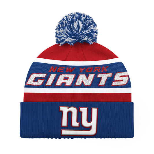 NEW YORK GIANTS MEN'S STARTER LEGACY CUFFED KNIT WITH POM - RED/BLUE