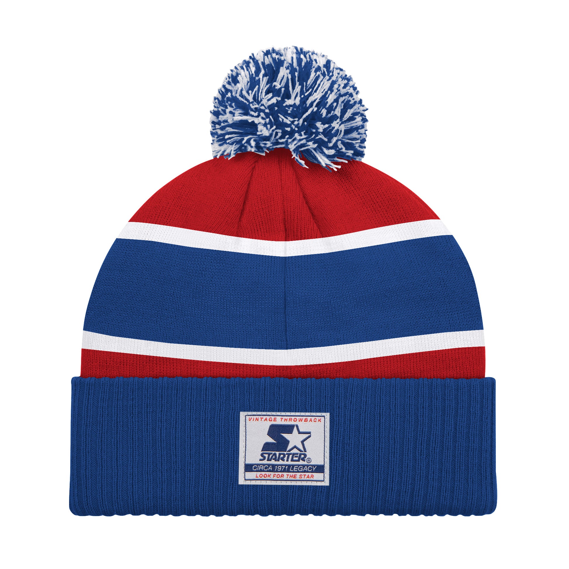 NEW YORK GIANTS MEN'S STARTER LEGACY CUFFED KNIT WITH POM - RED/BLUE