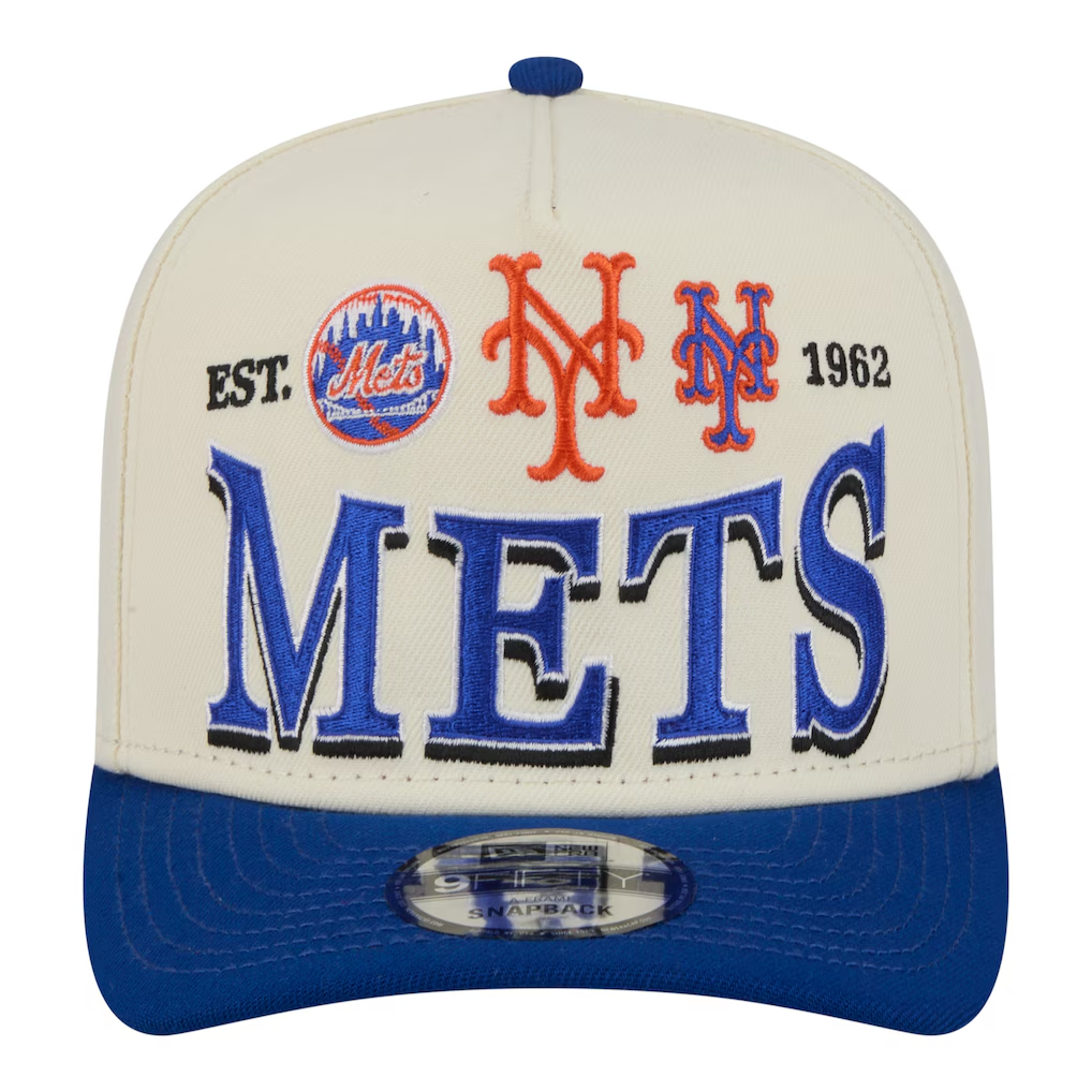 NEW YORK METS NEW ERA TRI-HIT 9FIFTY A-FRAME SNAPBACK HAT - CHROME WHITE/BLUE