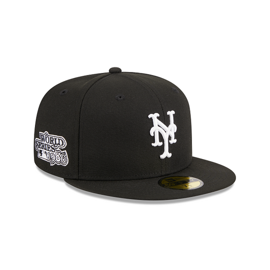 GORRA EQUIPADA 59FIFTY DE LA SERIE MUNDIAL 1986 CON PARCHE LATERAL DE LOS METS DE NUEVA YORK - NEGRO/BLANCO