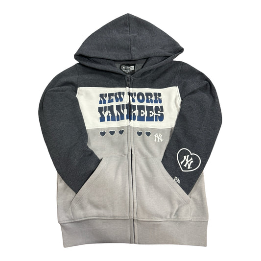 NEW YORK YANKEES GIRLS 2-TONE HEART FULL-ZIP HOODED SWEATSHIRT