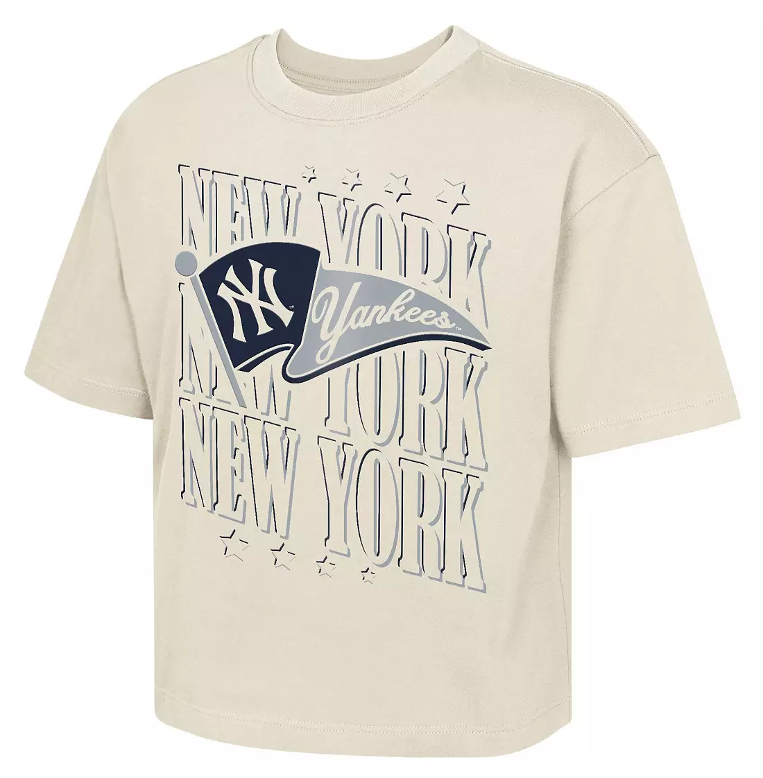 NEW YORK YANKEES GIRLS OUTERSTUFF TEAM FLAG BOXY T-SHIRT - TAN