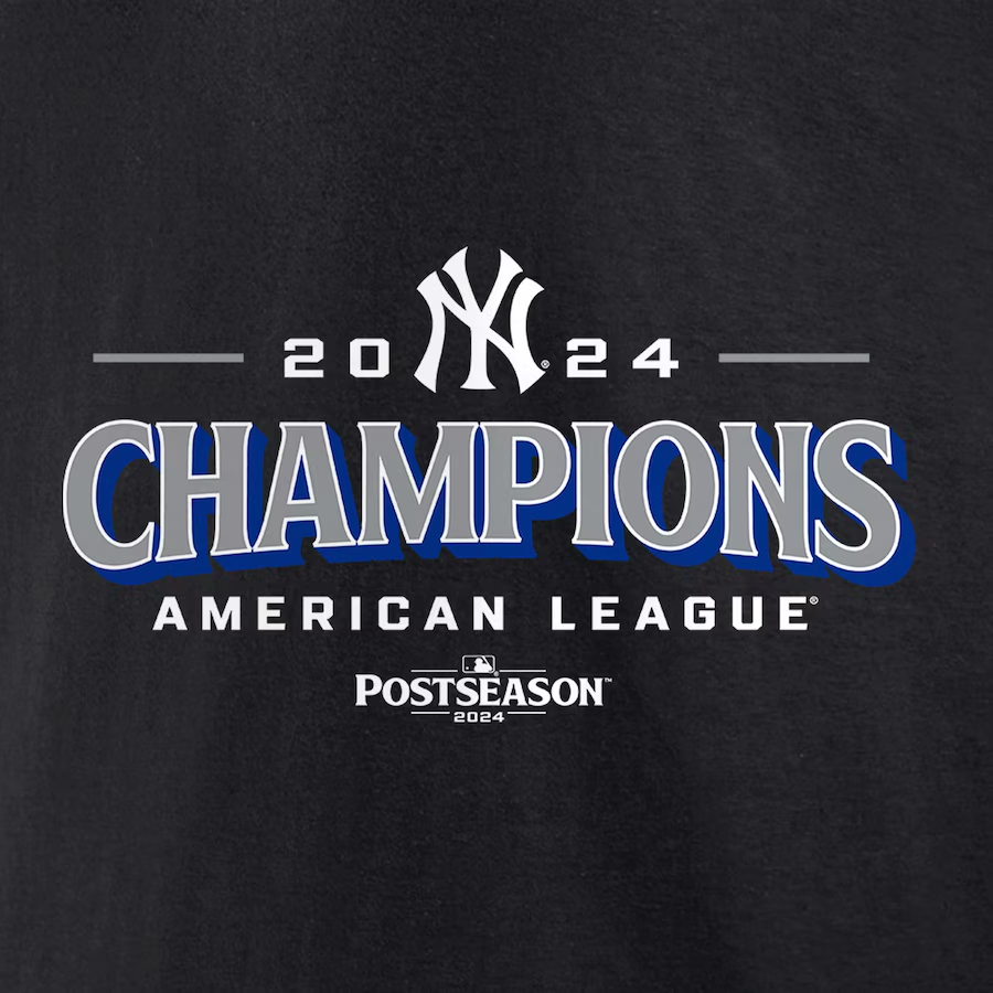 NEW YORK YANKEES MEN'S 2024 AMERICAN LEAGUE CHAMPIONS BLOOP SINGLE ROSTER T-SHIRT