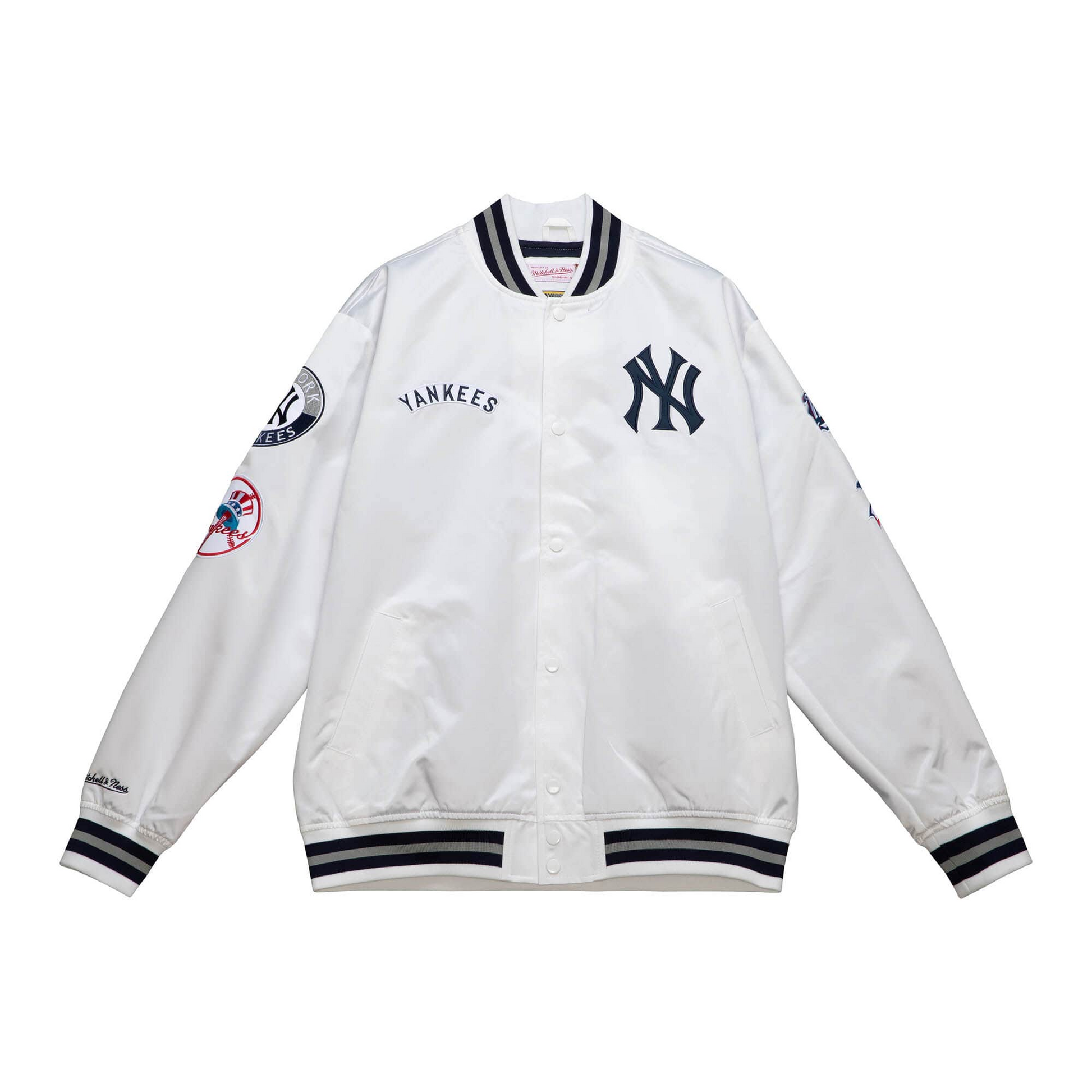 NEW YORK YANKEES MEN'S MITCHELL NESS CITY COLLECTION LIGHTWEIGHT SATIN JACKET WHITE