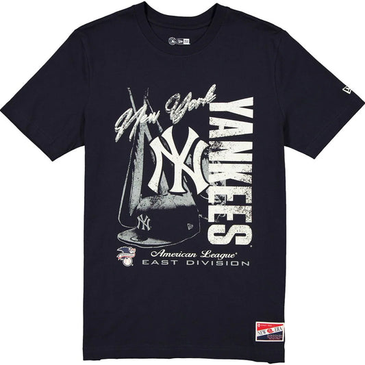 NEW YORK YANKEES MEN'S THROWBACK  HAT FLASH T-SHIRT - NAVY