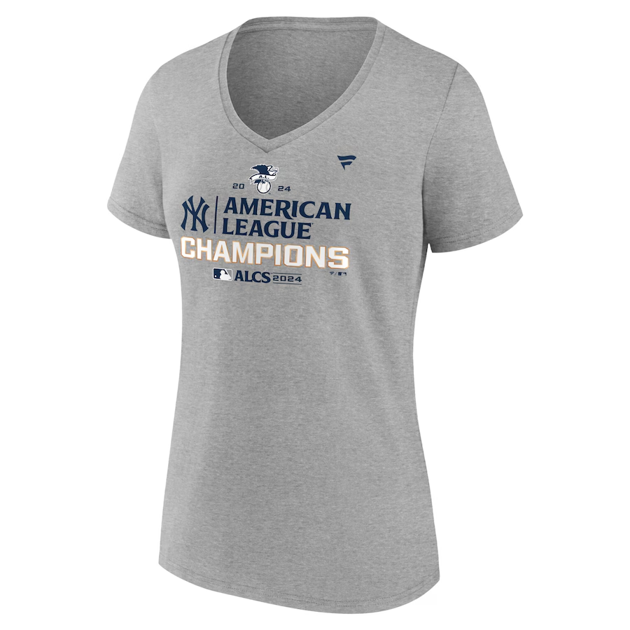 NEW YORK YANKEES WOMEN'S 2024 AMERICAN LEAGUE CHAMPIONS LOCKER ROOM T-SHIRT - GRAY