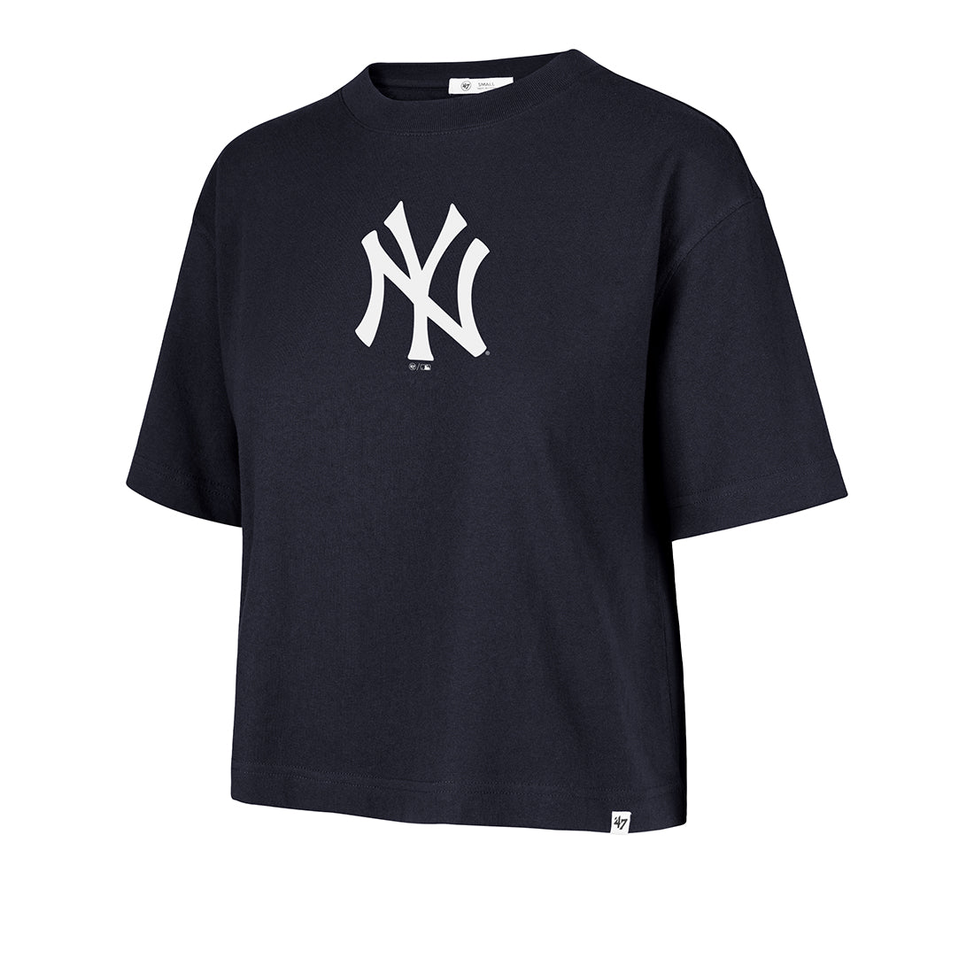 NEW YORK YANKEES WOMEN'S '47 BRAND BACK OUT CITY CROP T-SHIRT - NAVY
