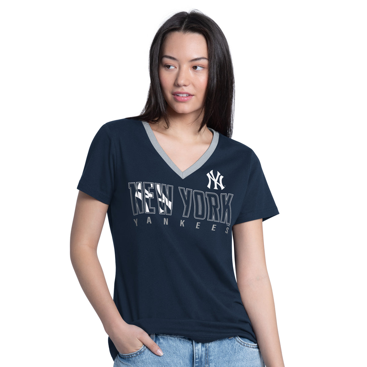 NEW YORK YANKEES WOMEN'S G-III 4HER BY CARL BANKS BEST TEAM T-SHIRT - NAVY