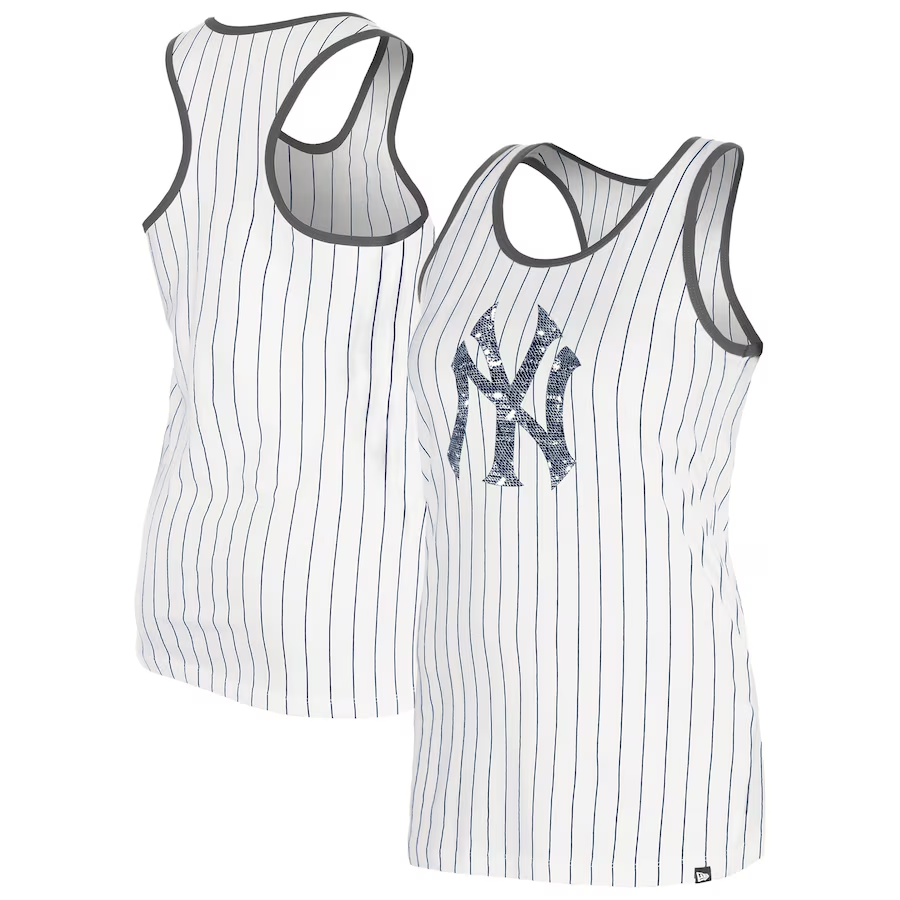 NEW YORK YANKEES WOMEN'S GAMEDAY SEQUIN PINSTRIPE TANK TOP - WHITE