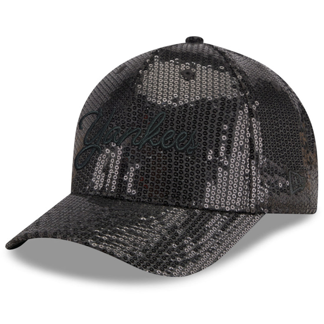 NEW YORK YANKEES WOMEN'S SEQUIN SCRIPT 9FORTY M-CROWN ADJUSTABLE HAT - BLACK