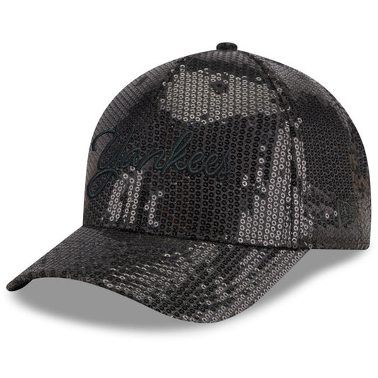 NEW YORK YANKEES WOMEN'S SEQUIN SCRIPT 9FORTY M-CROWN ADJUSTABLE HAT - BLACK