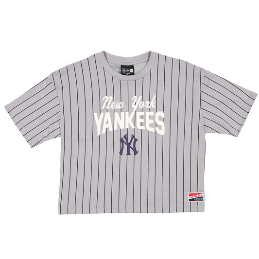 NEW YORK YANKEES WOMEN'S THROWBACK PINSTRIPE CROPPED T-SHIRT - GREY