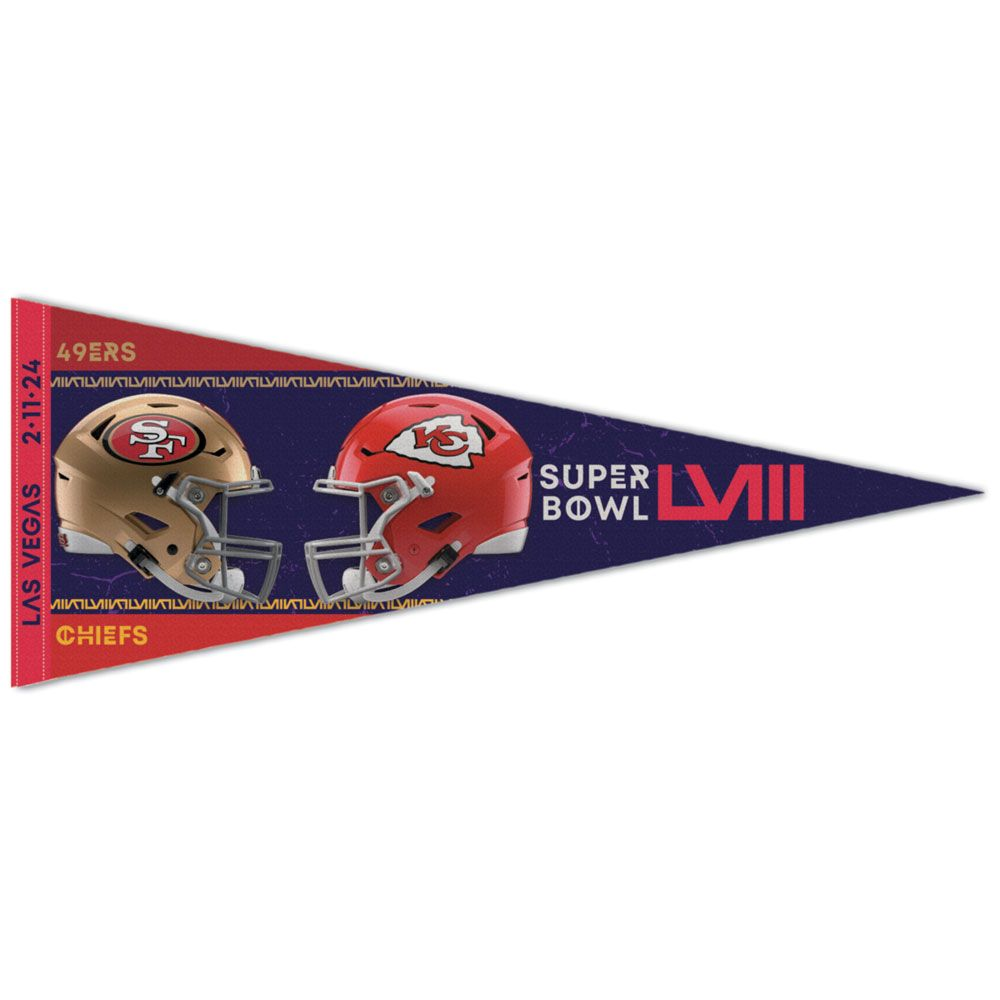 KANSAS CITY CHIEFS VS SAN FRANCISCO 49ERS SUPER BOWL LVIII DUELING PREMIUM PENNANT 12" X 30