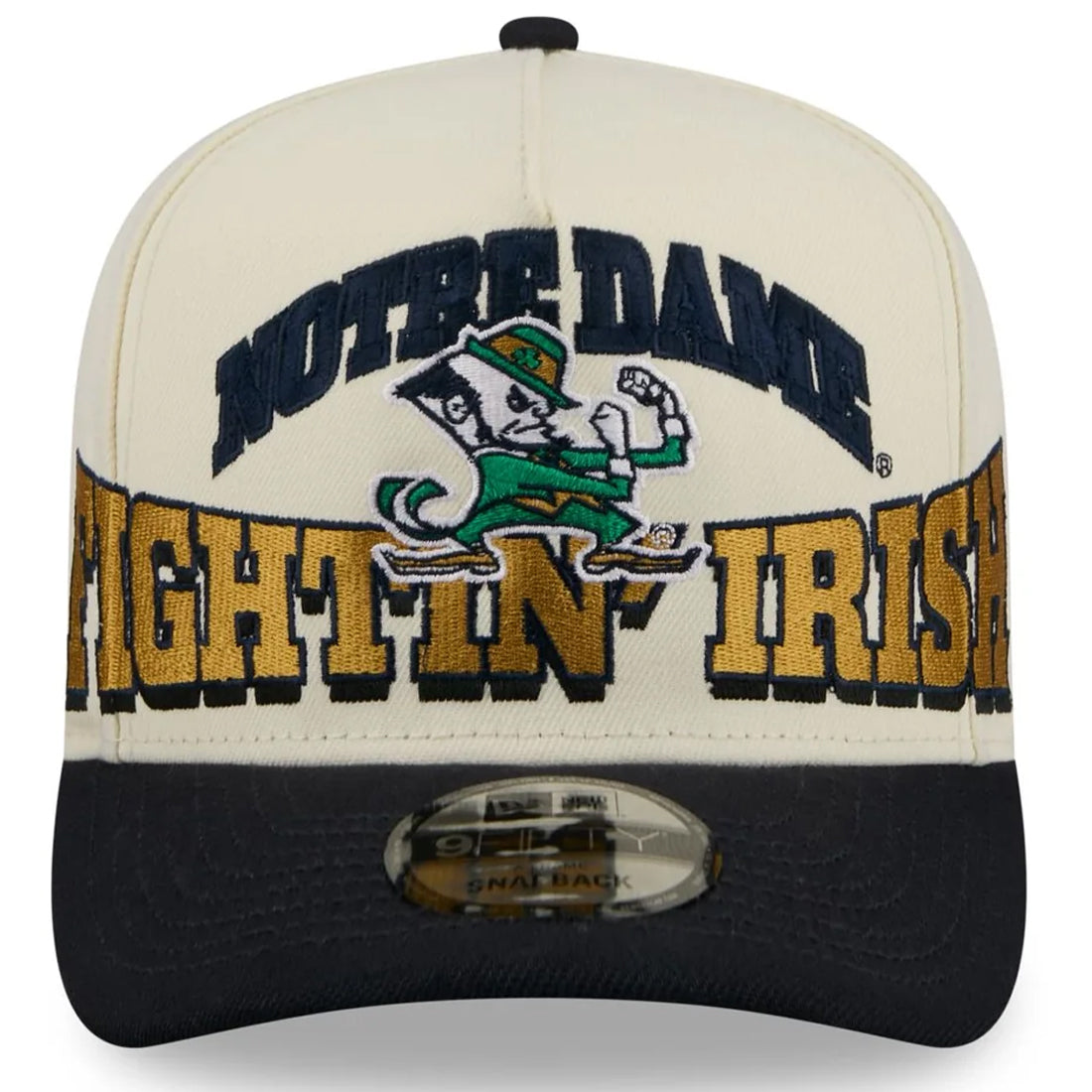 NORTE DAME FIGHTING IRISH MARCH MADNESS 9FIFTY A-FRAME SNAPBACK HAT - CHROME WHITE/NAVY