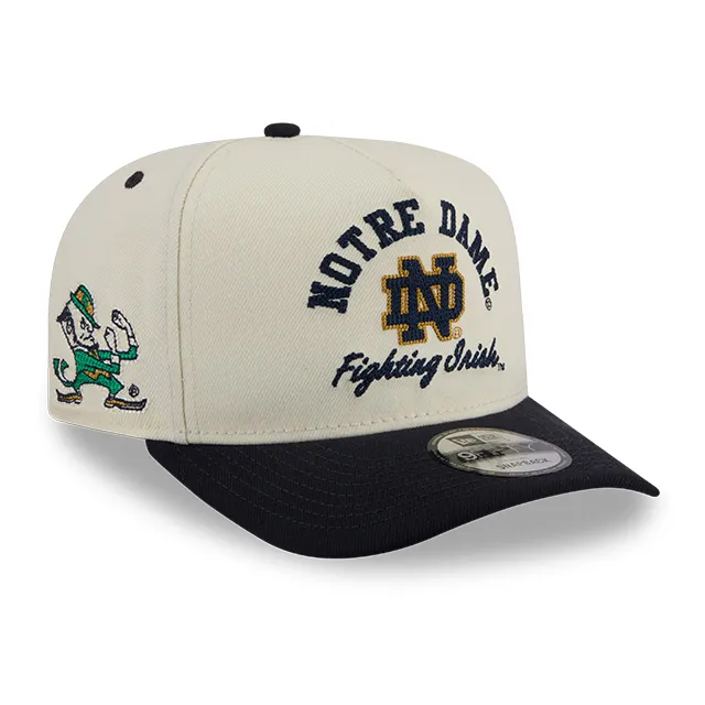 NOTRE DAME FIGHTING IRISH ARCHED 9FIFTY A-FRAME SNAPBACK HAT - CHROME WHITE/NAVY