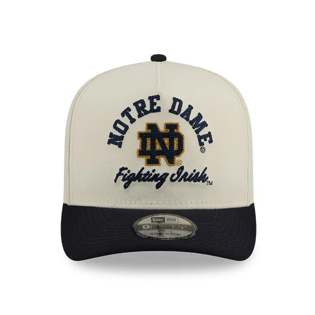 NOTRE DAME FIGHTING IRISH ARCHED 9FIFTY A-FRAME SNAPBACK HAT - CHROME WHITE/NAVY