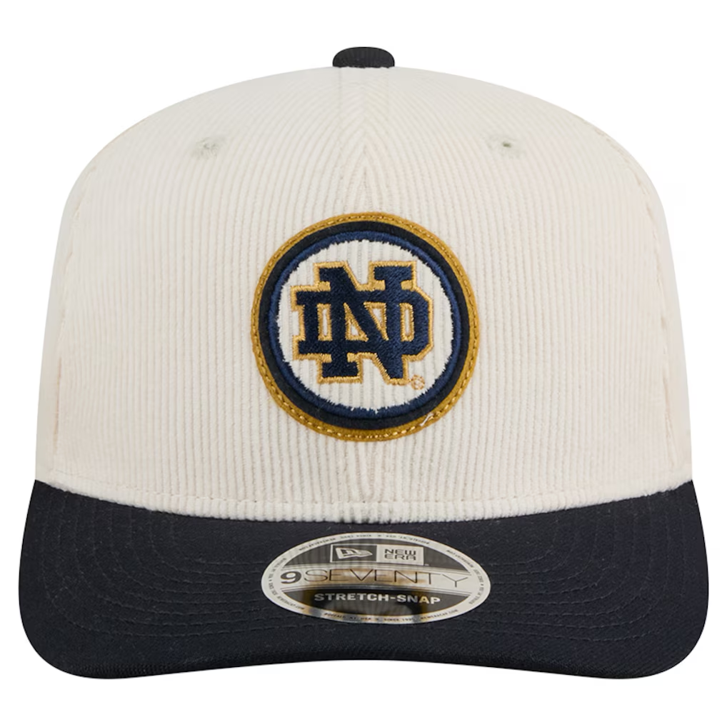 NOTRE DAME FIGHTING IRISH LOYAL CORDUROY 9SEVENTY STRETCH-SNAP ADJUSTABLE HAT - CHROME WHITE/NAVY
