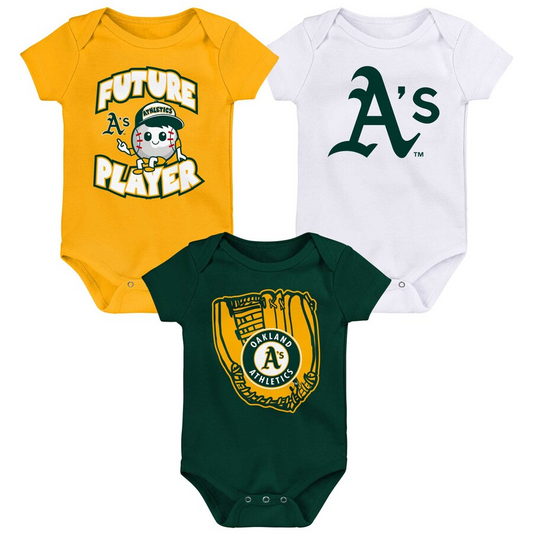 OAKLAND ATHLETICS INFANT MINOR LEAGUE PLAYER 3 PIECE ONESIE SET