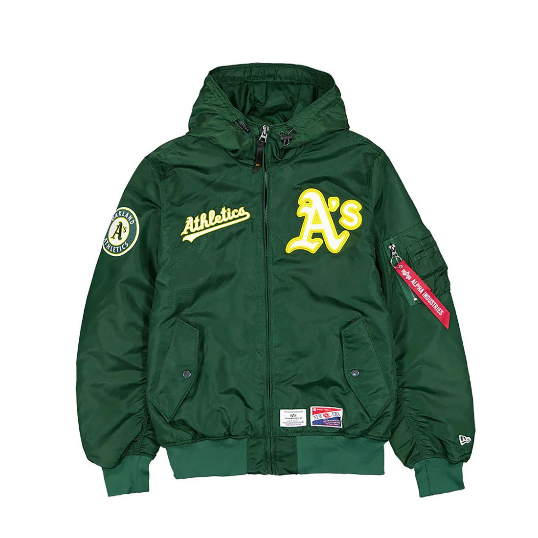 ATHLETICS MEN'S NEWERA X ALPHA INDUSTRIES L-2B HOODED BOMBER JACKET - GREEN