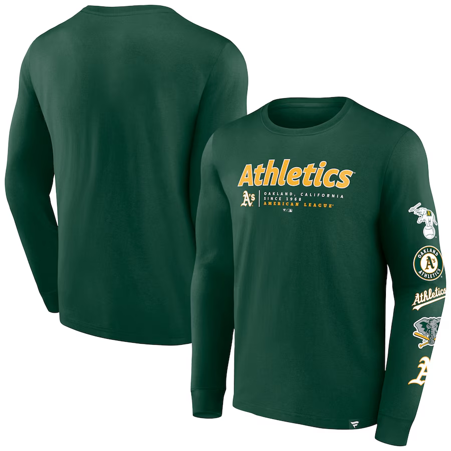 OAKLAND ATHLETICS MEN'S STRIKE THE GOAL LONG SLEEVE T-SHIRT - GREEN