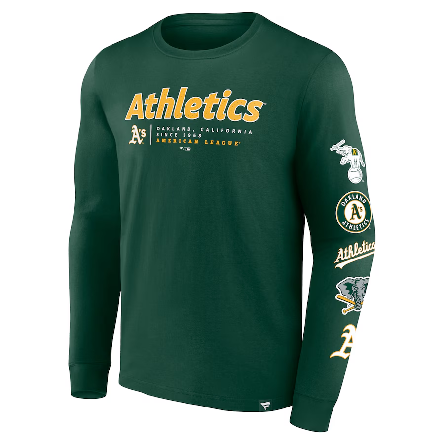 OAKLAND ATHLETICS MEN'S STRIKE THE GOAL LONG SLEEVE T-SHIRT - GREEN
