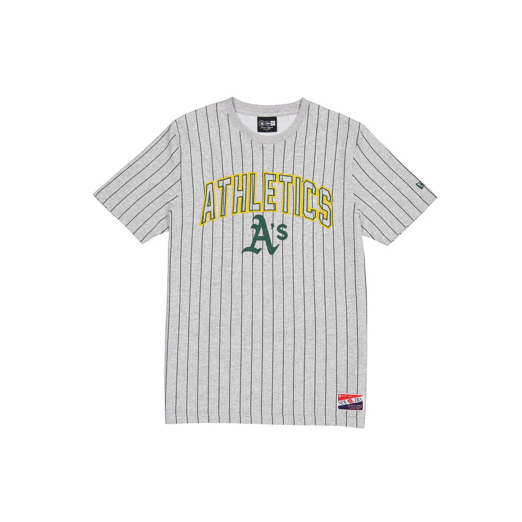 ATHLETICS MEN'S THROWBACK PINSTRIPE T-SHIRT - GRAY