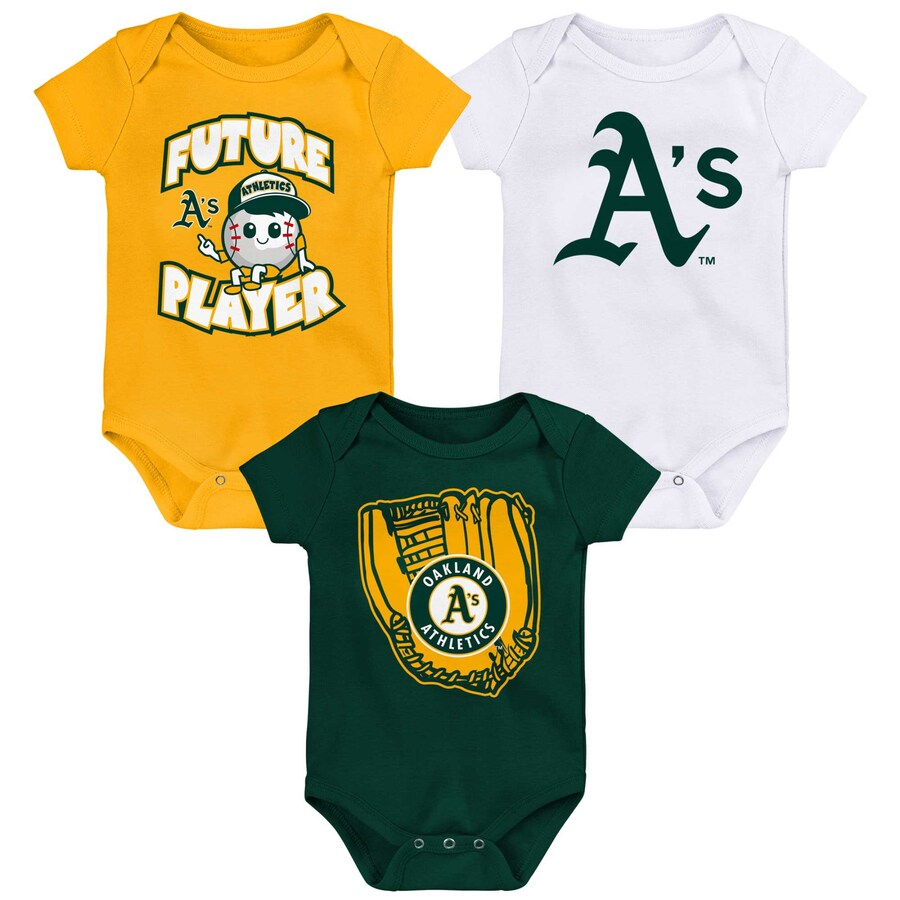 OAKLAND ATHLETICS NEWBORN MINOR LEAGUE PLAYER 3 PIECE ONESIE SET